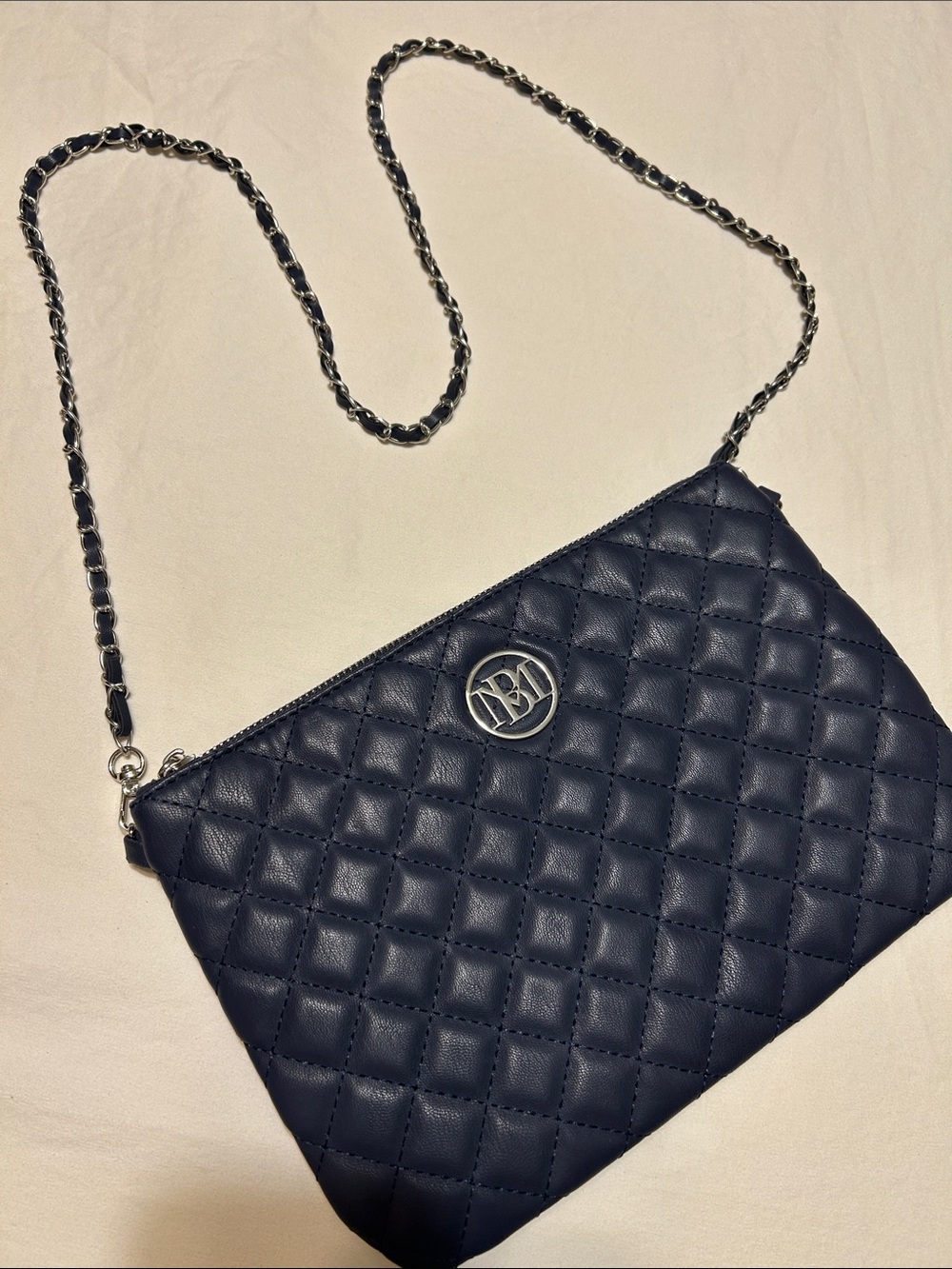 Badgley Mischka Quilted Navy Crossbody with Silver Chain